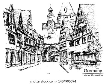 Germany in hand drawn sketch style. Vector illustration on white background. Black and white 