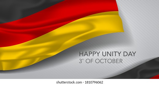 Germany happy unity day greeting card, banner with template text vector illustration. German memorial holiday 3rd of October design element with realistic flag with stripes