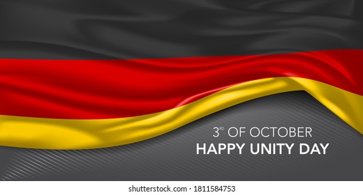 Germany happy unity day greeting card, banner with template text vector illustration. German memorial holiday 3rd of October design element with 3D flag with stripes