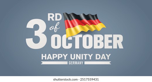 Germany happy unity day greeting card, banner with template text vector illustration. German memorial holiday 3rd of October design element with 3D flag with stripes