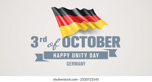 Germany happy unity day greeting card, banner vector illustration. German national holiday 3rd of October design element with realistic flag
