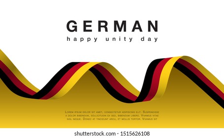 Germany Happy Unity Day, october 3 celebrate card with German national flag ribbon stroke isolated on background. Vector illustration banner patriotic celebration of independence day Germany