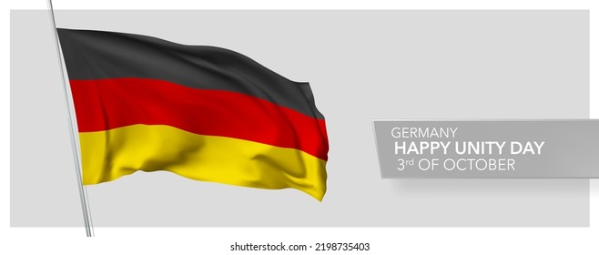 Germany happy victory day greeting card, banner vector illustration. German national holiday 3rd of October design element with 3D flag