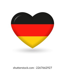 Germany heart flag 3d icon, badge or button. German national symbol. Vector illustration.