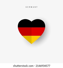 Bandera en forma de corazón de Alemania. Papel original cortado en la bandera nacional alemana. Ilustración vectorial 3D aislada en blanco con sombra suave.