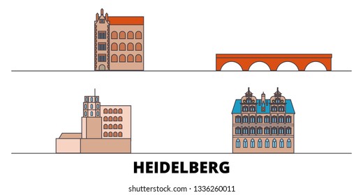 Germany, Heidelberg flat landmarks vector illustration. Germany, Heidelberg line city with famous travel sights, skyline, design. 
