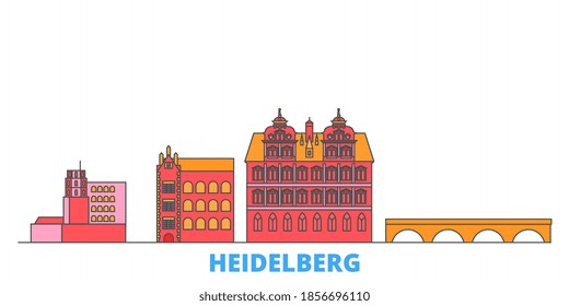 Germany, Heidelberg line cityscape, flat vector. Travel city landmark, oultine illustration, line world icons