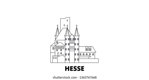 Germany, Hesse, Upper Middle Rhine Valley line travel skyline set. Germany, Hesse, Upper Middle Rhine Valley outline city vector illustration, symbol, travel sights, landmarks.