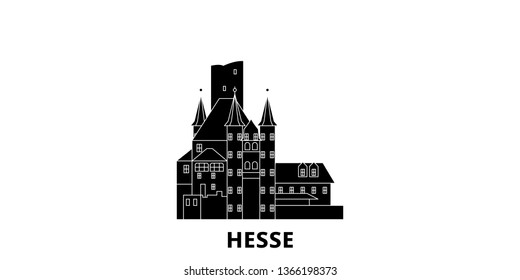 Germany, Hesse, Upper Middle Rhine Valley flat travel skyline set. Germany, Hesse, Upper Middle Rhine Valley black city vector illustration, symbol, travel sights, landmarks.