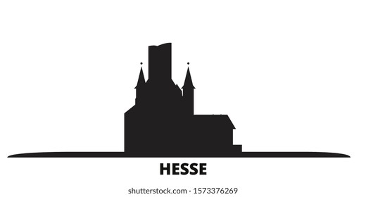 Germany, Hesse, Upper Middle Rhine Valley city skyline isolated vector illustration. Germany, Hesse, Upper Middle Rhine Valley travel black cityscape