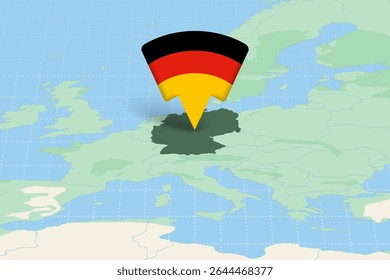 Germany Highlighted on Europe Map with Flag Icon. Detailed Vector Design.