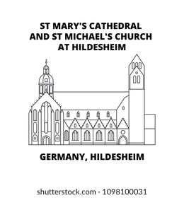 Germany, Hildesheim, St Mary's Cathedral And St Michael's Church At Hildesheim line icon concept.