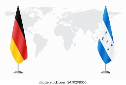 Germany and Honduras flags for official meeting against background of world map.