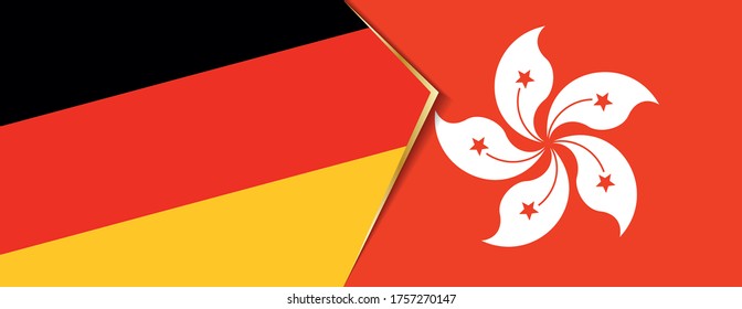 Germany and Hong Kong flags, two vector flags symbol of relationship or confrontation.