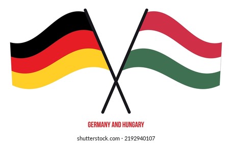 Germany and Hungary Flags Crossed And Waving Flat Style. Official Proportion. Correct Colors.