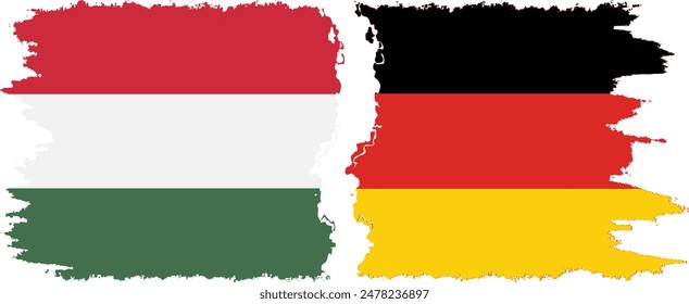Germany and Hungary grunge flags connection, vector