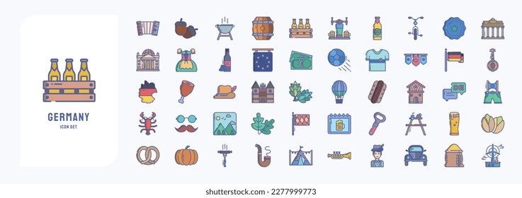 Germany icon set, including icons like Accordion, Acorn, Beer Box, Barrel and more
