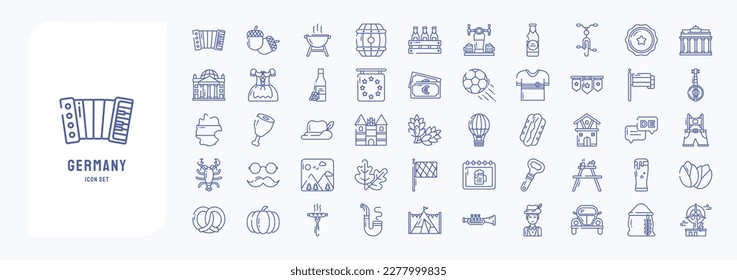 Germany icon set, including icons like Accordion, Acorn, Beer Box, Barrel and more
