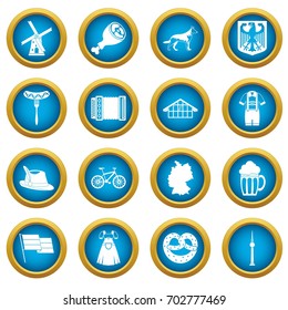 Germany icons blue circle set isolated on white for digital marketing