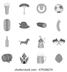 Germany icons set in black monochrome style. Oktoberfest elements set collection vector illustration