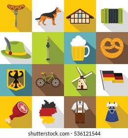 Germany icons set. Flat illustration of 16 Germany travel items vector icons for web