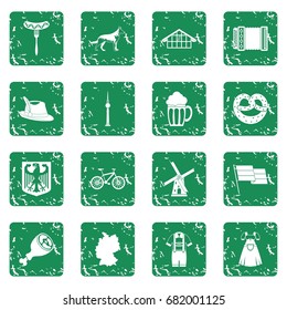 Germany icons set in grunge style green isolated vector illustration