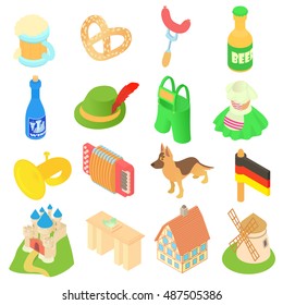 Germany icons set in isometric 3d style. Germany fest elements and attractions set collection vector illustration