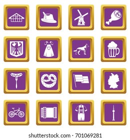 Germany icons set in purple color isolated vector illustration for web and any design