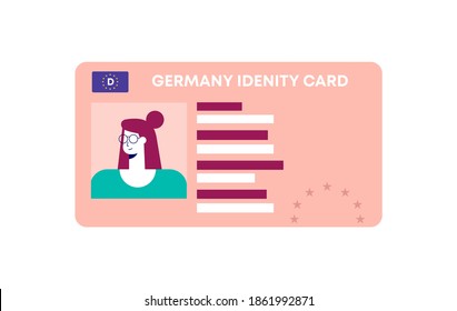Germany id card template. North european identification card with personal information of character photo and signature plastic data professional badge secure with pass working ID vector identity.