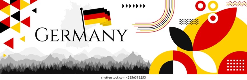 The Germany Independence Day abstract banner design with flag and map. Flag color theme geometric pattern retro modern Illustration design. Red, yellow and Black color template.