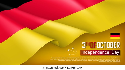 Germany independence day horizontal web banner. Patriotic background with realistic waving tricolor flag. National traditional holiday vector illustration. Germany unity day political holiday