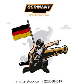 Germany Independence Day vector. Flat Design Patriotic soldier carrying Germany Flag.