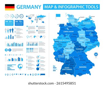 Germany Infographic Map with Data Visualization Elements - Vector Map of Germany