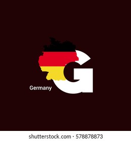 Germany Initial Letter Country with Map and Flag Vector