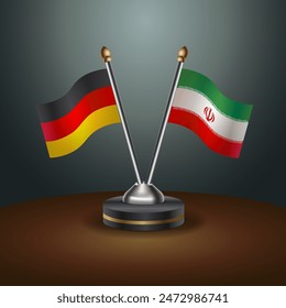 Banderas de mesa de Alemania e Irán en relación con el fondo de gradiente. Ilustración vectorial