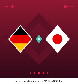 germany, japan world football 2022 match versus on red background. vector illustration.