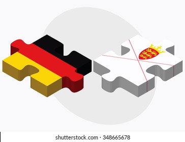 Germany and Jersey Flags in puzzle isolated on white background
