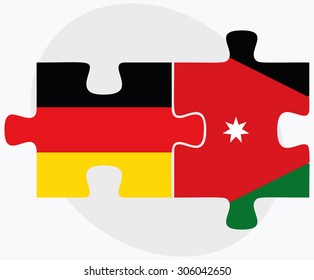 Germany and Jordan Flags in puzzle isolated on white background