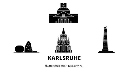 Germany, Karlsruhe flat travel skyline set. Germany, Karlsruhe black city vector illustration, symbol, travel sights, landmarks.