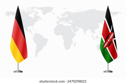 Germany and Kenya flags for official meeting against background of world map.