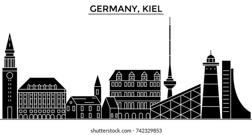 Germany, Kiel architecture vector city skyline, travel cityscape with landmarks, buildings, isolated sights on background