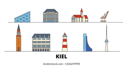 Germany, Kiel flat landmarks vector illustration. Germany, Kiel line city with famous travel sights, skyline, design. 