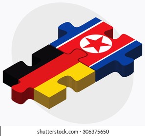Germany and Korea-North Flags in puzzle isolated on white background