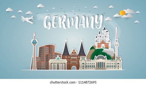 Germany Landmark Global Travel And Journey paper background. Vector Design Template.used for your advertisement, book, banner, template, travel business or presentation