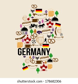 Germany landmark map silhouette icon on retro background, vector illustration