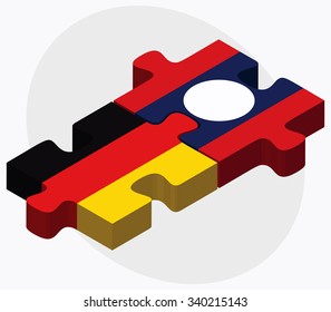 Germany and Laos Flags in puzzle isolated on white background