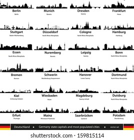 Germany largest cities skylines and state capitals vector set svg