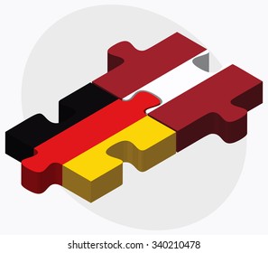 Germany and Latvia Flags in puzzle isolated on white background