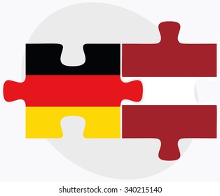 Germany and Latvia Flags in puzzle isolated on white background
