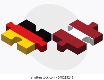 Germany and Latvia Flags in puzzle isolated on white background